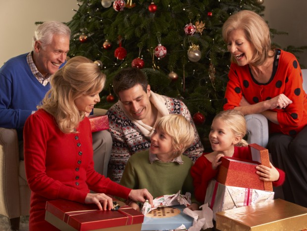 Family Opening Gifts at Christmas