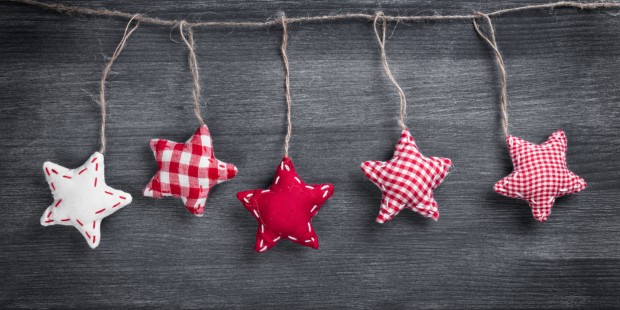 christmas vintage decorations hanging on string